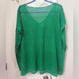 Green V-Neck Crochet Coverup